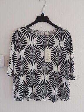 Joie Palm Print Boat Neck Top